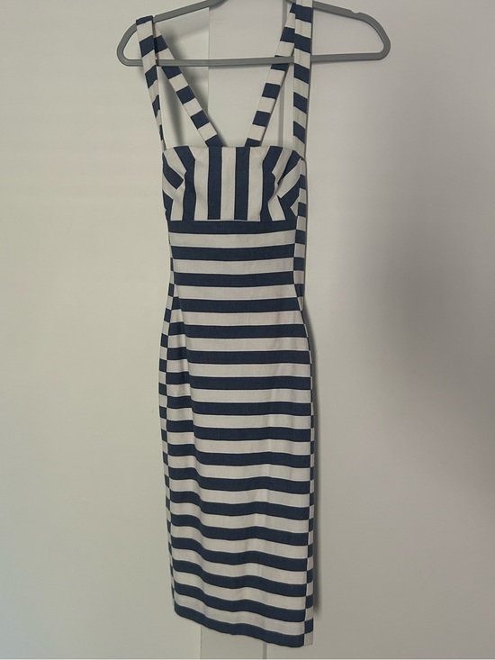 Black Halo Dresses & Skirts - Black Halo Navy and White Striped Midi Dress